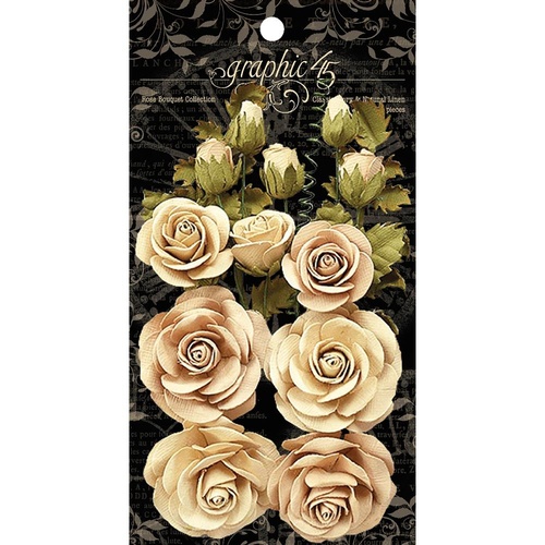 Graphic 45 - Staples - Rose Bouquet - Classic Ivory & Natural Linen Flowers
