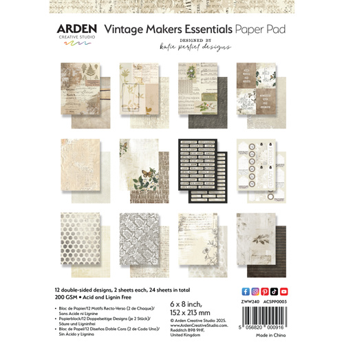 Arden Creative Studio - Vintage Makers Essentials - 6x8 Paper Pad