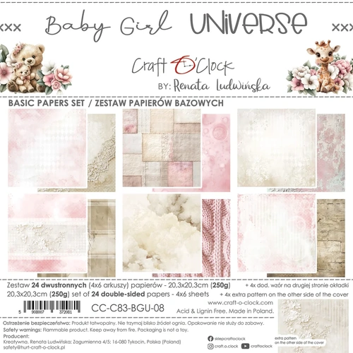 Craft O'Clock - Baby Girl Universe - 8x8 BASIC Collection Pack