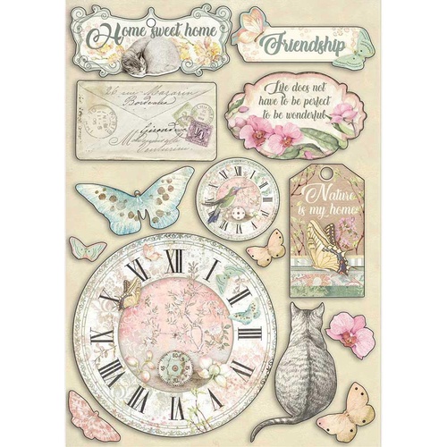**Stamperia - Orchids & Cats - A5 Wooden Shapes - Clock & Labels