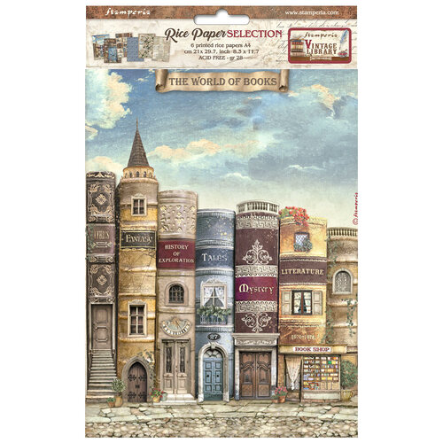 Stamperia - Vintage Library - Assorted Rice Paper A4 6/Sheets