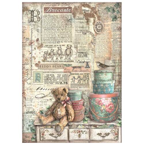 Stamperia - Brocante Antiques Teddy Bear - Rice Paper A4 Sheet