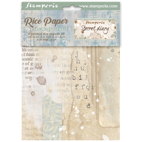 Stamperia - Secret Diary - Background Rice paper A6 8 sheets