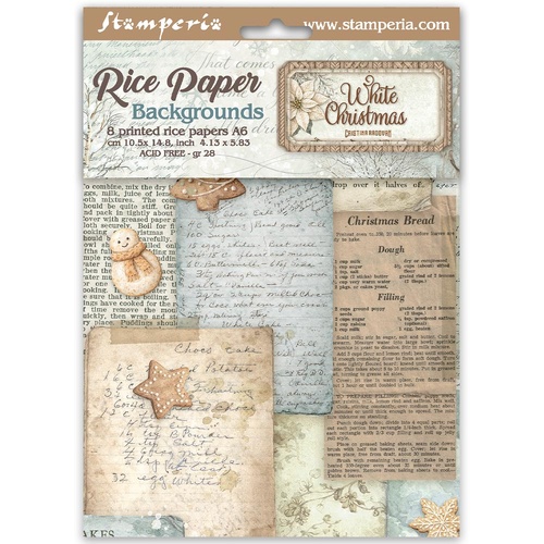 Stamperia - White Christmas - Background Rice paper A6 8 sheets