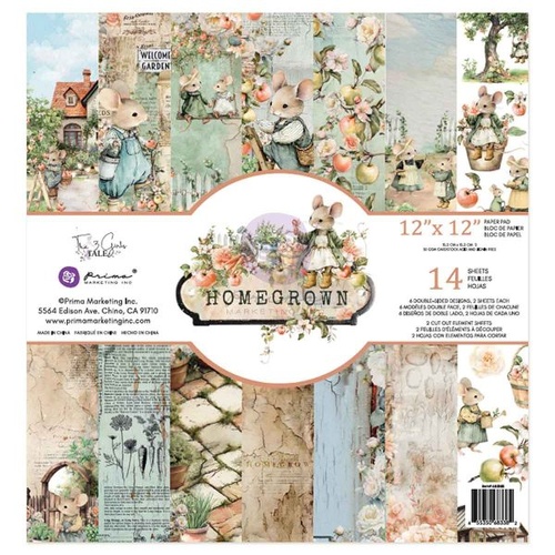 Prima - Homegrown 12×12 Paper Pad – 14 sheets – 6 double sided designs x 2 sheets each + 2 cut-out sheets