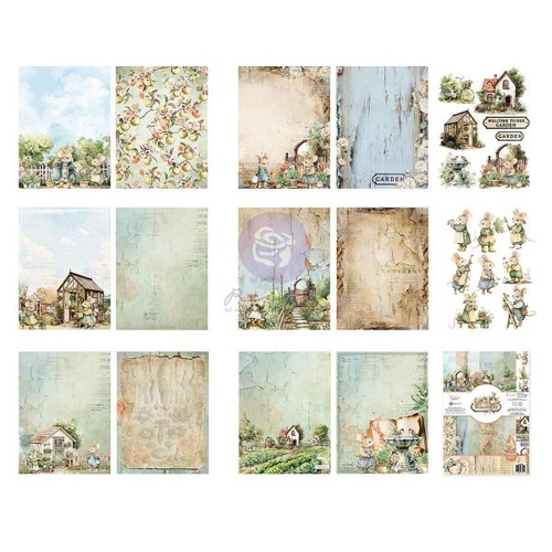 Prima - Homegrown 6×8 Paper Pad – 15 sheets – 6 double sided designs x 2 sheets each + 2 cut-out sheets + 1 vellum sheet