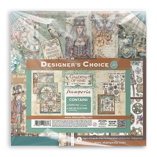Stamperia - Gardens of Time - Scrapbooking Pad, Rub On Selection Bundle