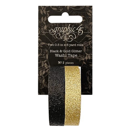 Graphic 45 - Staples - Black and Gold Glitter Washi