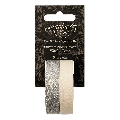Graphic 45 - Staples - Silver & Ivory Glitter Washi