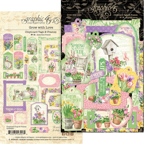 Graphic 45 - Grow With Love - Chipboard Tags & Frames