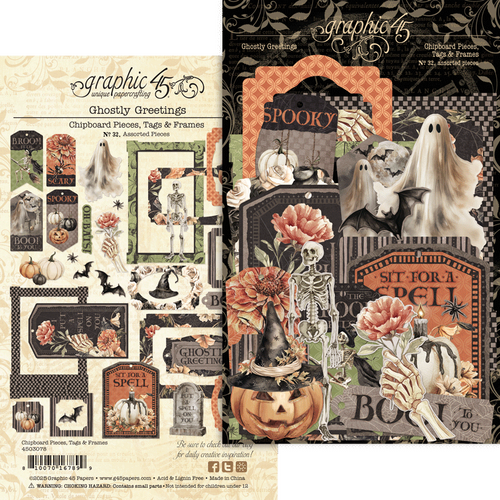Graphic 45 - Ghostly Greetings - Chipboard Tags & Frames