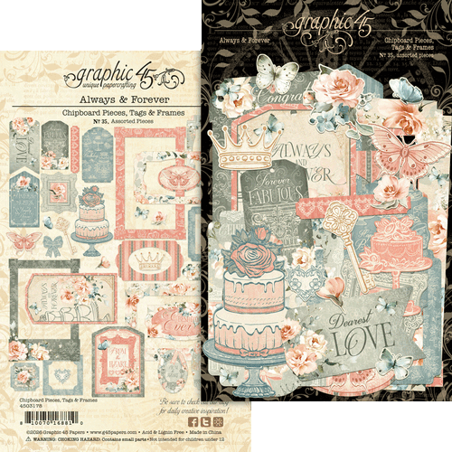 Graphic 45 - Always & Forever - Chipboard Tags & Frames