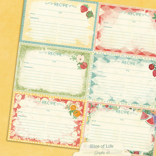 Graphic 45 - Slice of Life - Recipe Card Cut-apart Pattern & Solid Sheet
