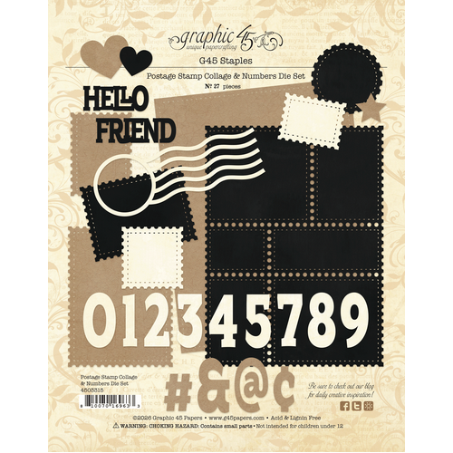 Graphic 45 - Postage Stamp Collage & Numbers Die Set