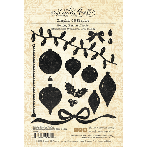 Graphic 45 - Holiday Hanging Die Set – String Lights, Ornaments, Bows & Holly