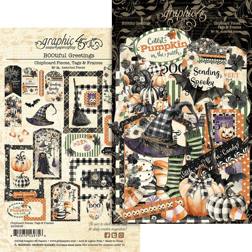 Graphic 45 - Bootiful Greetings - Chipboard Tags & Frames