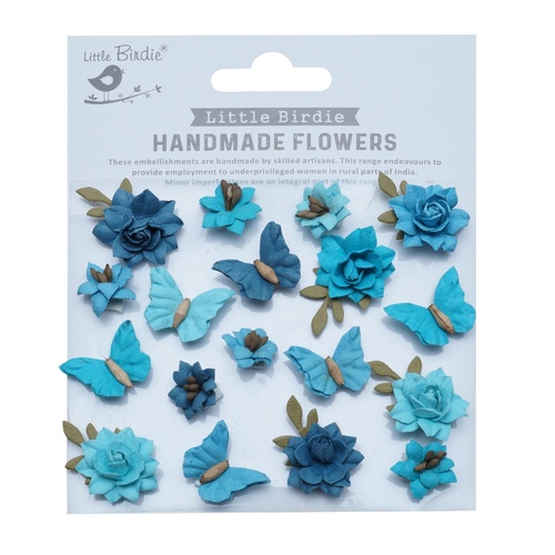 Little Birdie - Cloria Paper Flowers 18/Pkg - Aqua Splash