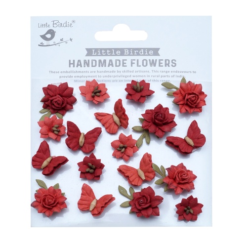 Little Birdie - Cloria Paper Flowers 18/Pkg - Scarlet Blend