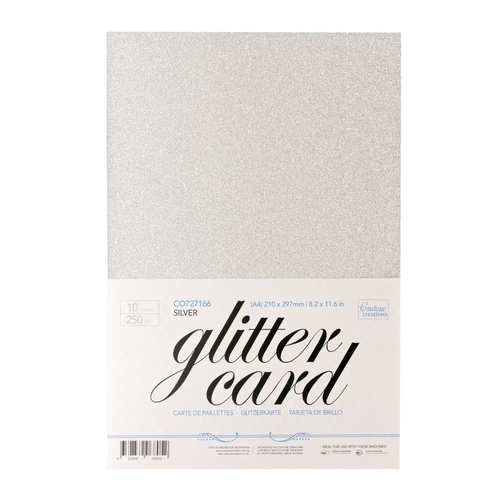 Couture Creations - A4 Glitter Card 10 sheets per pack 250gsm - Silver