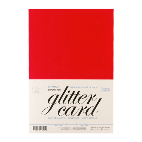 Couture Creations - A4 Glitter Card 10 sheets per pack 250gsm - Bright Red