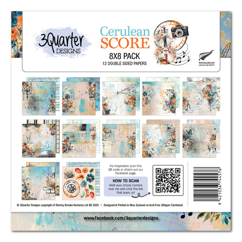 3Quarter Designs - Cerulean Score - 8x8 Pack