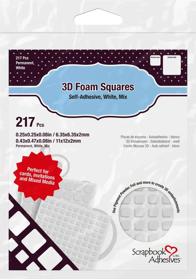 3D Foam Squares Variety Pack - White