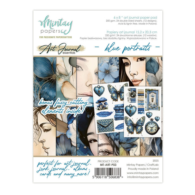 Mintay - 6 x 8 Art Journal Paper Pad - Blue Portraits