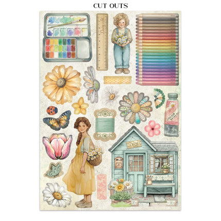 Stamperia - Daisy Art - Junk journal stickers, cut-outs, backgrounds