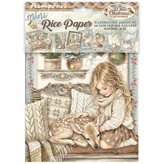 Stamperia - White Christmas - Mini Rice paper A6 8 sheets
