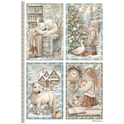 Stamperia - White Christmas - Rice Paper A4 Selection