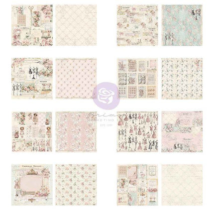Prima - Buttons & Keepsakes 12×12 Paper Pad – 16 sheets – 8 double sided designs w/ foil detail x 2 sheets each