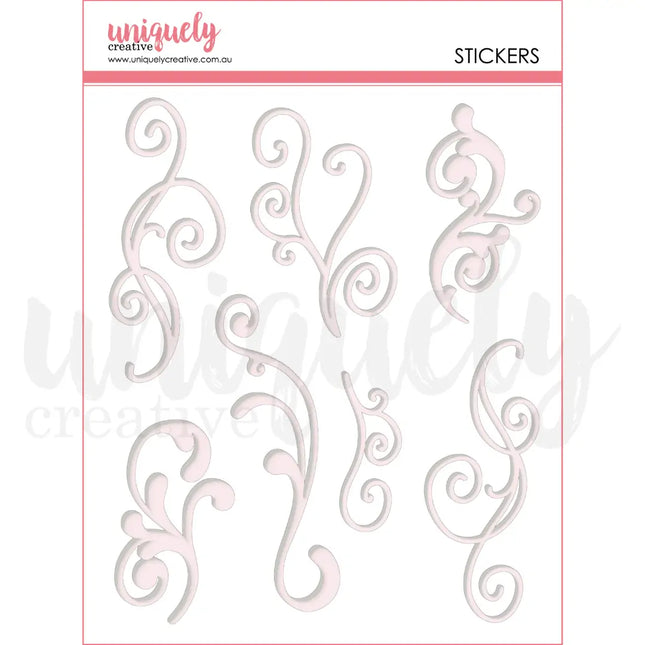 Uniquely Creative - White Flourish Puffy Stickers