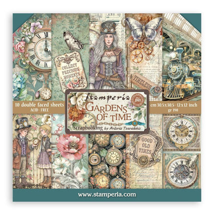Stamperia - Gardens of Time - Scrapbooking Pad, Rub On Selection Bundle