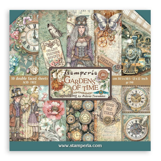 Stamperia - Gardens of Time - Scrapbooking Pad, Rub On Selection Bundle