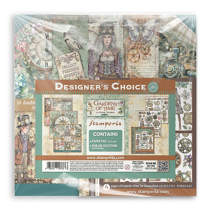 Stamperia - Gardens of Time - Scrapbooking Pad, Rub On Selection Bundle