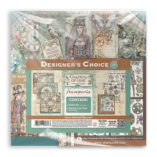 Stamperia - Gardens of Time - Scrapbooking Pad, Rub On Selection Bundle