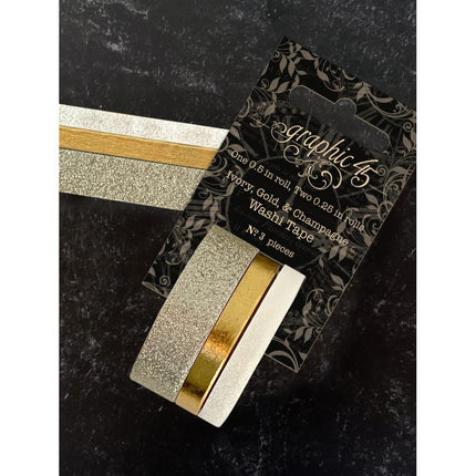 Graphic 45 - Staples - Glitter & Gloss Washi Tape Set – Ivory, Gold, & Champagne