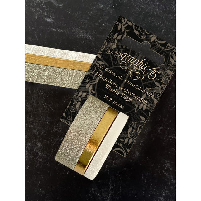 Graphic 45 - Staples - Glitter & Gloss Washi Tape Set – Ivory, Gold, & Champagne