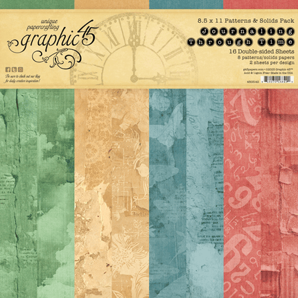 Graphic 45 - Journaling Through Time - 8.5x11 Patterns & Solids Pack
