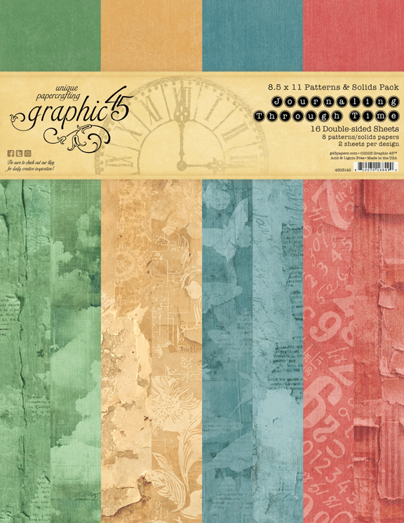 Graphic 45 - Journaling Through Time - 8.5x11 Patterns & Solids Pack
