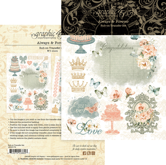 Graphic 45 - Always & Forever - Rub-On Transfers
