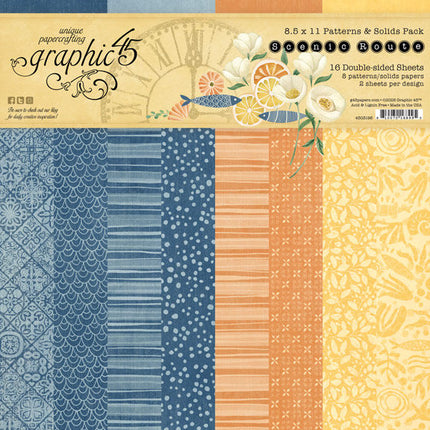 Graphic 45 - Scenic Route - 8.5x11 Patterns & Solids Pack