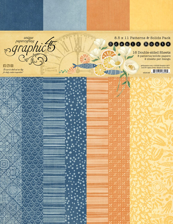 Graphic 45 - Scenic Route - 8.5x11 Patterns & Solids Pack