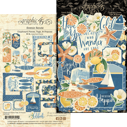 Graphic 45 - Scenic Route - Chipboard Tags & Frames