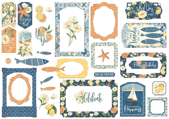 Graphic 45 - Scenic Route - Chipboard Tags & Frames