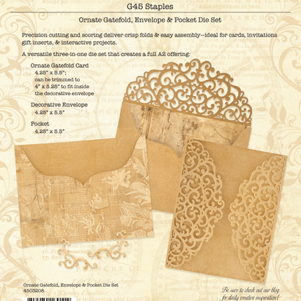 Graphic 45 - Staples - Ornate Gatefold, Envelope & Pocket Die Set