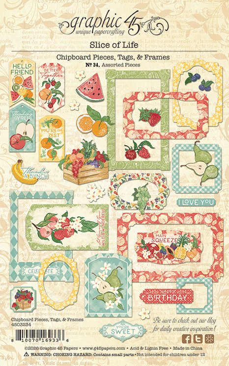 Graphic 45 - Slice of Life - Chipboard Tags & Frames