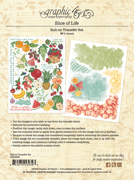 Graphic 45 - Slice of Life - Rub-On Transfers