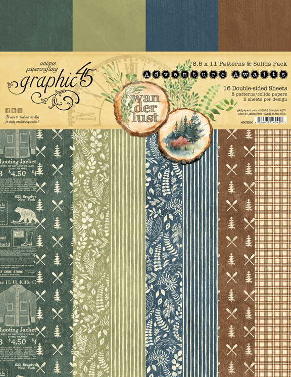 Graphic 45 - Adventure Awaits - 8.5x11 Patterns & Solids Pack