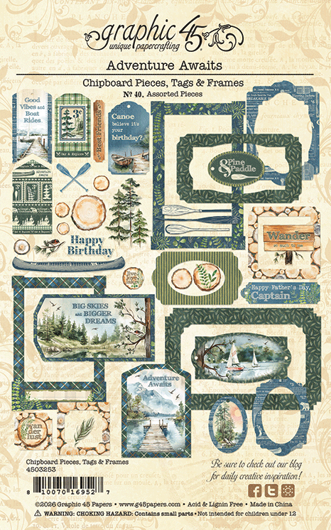 Graphic 45 - Adventure Awaits - Chipboard Tags & Frames